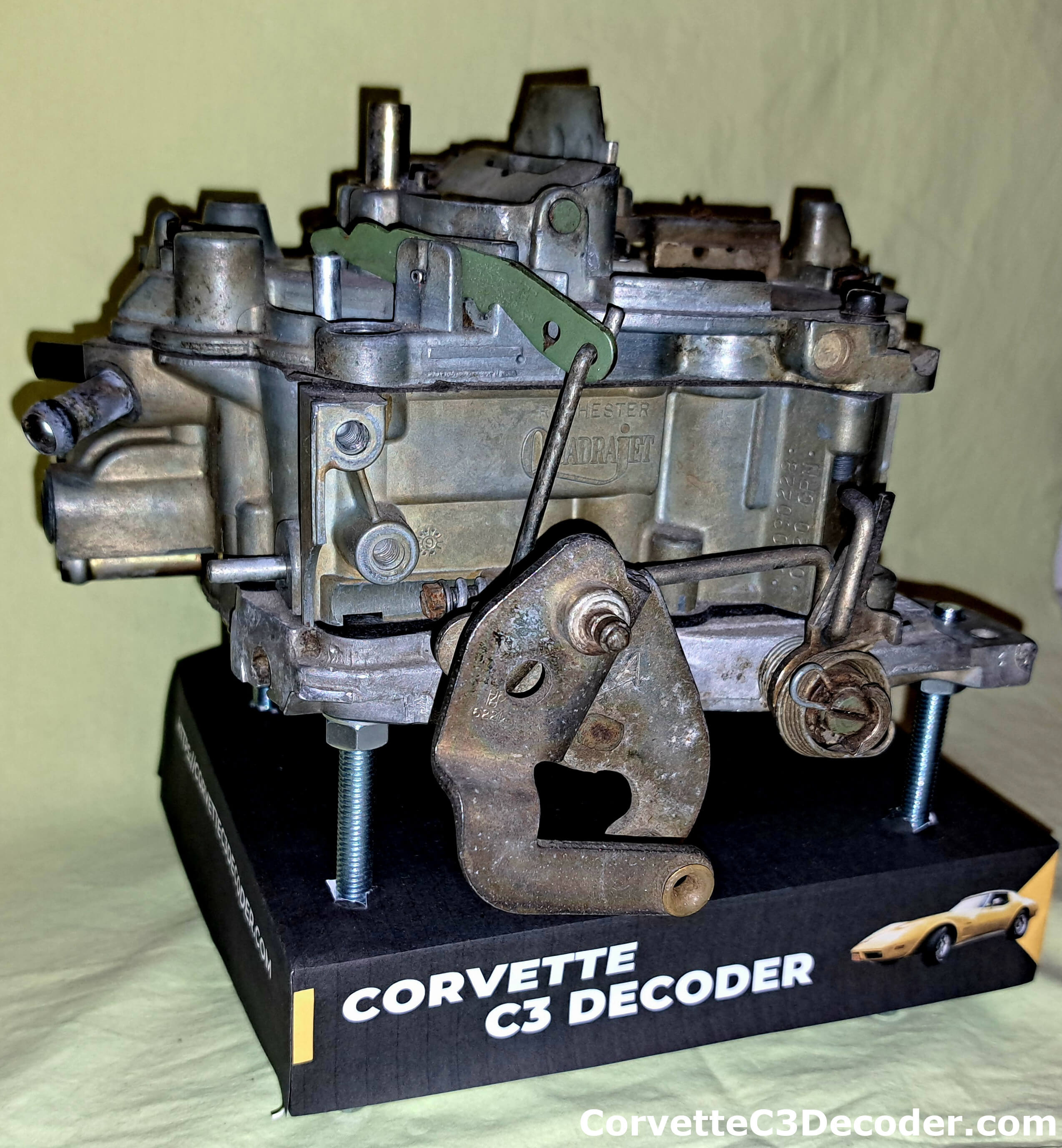 1980 Corvette Quadrajet Carburetor Quadrajet carburetor from the 1980 Corvette, showcasing its design and components.