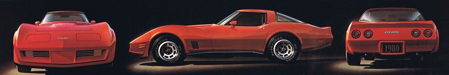 1980 Corvette – Tail, Side, and Front View 1980 Corvette showcasing front, side, and rear views, highlighting its sleek design