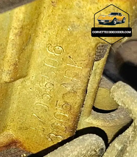 1976 Corvette C3 Quadrajet carburetor code stamping Close-up of the Rochester Quadrajet carburetor code stamping on a 1976 Chevrolet Corvette C3 with L48 engine and automatic transmission