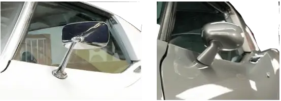 Chrome Mirror vs Sport Mirror: 1968-1979 vs 1977-1982 Corvette Left: Chrome mirror used on Corvette models from 1968-1979. Right: Sport mirror design introduced in 1977 for Corvette models